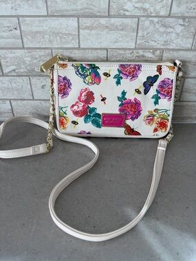 Betsey Johnson White Floral & Butterfly Crossbody Bag